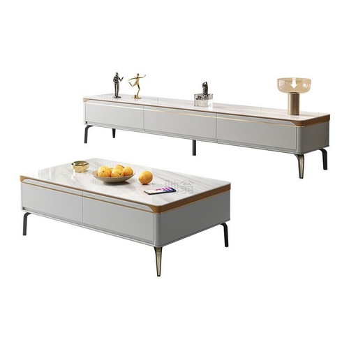 3l新款现代简约小户型茶几电视柜组合一体客厅奶油风落地柜套