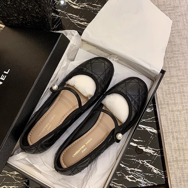 Señorita ~ Perla francesa con punta redonda, zapatos individuales, zapatos Mary Jane planos, zapatos de ballet, mujeres