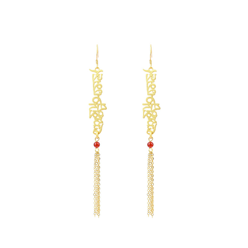 새로운 중국 귀걸이 긴 디자인 성경 NANWO AMITABHA TASSEL 귀걸이 GUOCHAO TEMPLE FAIR STALL 작은 보석