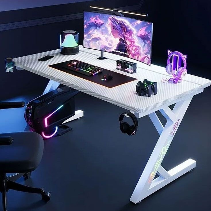 Titanium Gaming Desk Two-Section Gaming Computer Desk Home Study Desk Modern Learning Desk Bedroom Simple Gaming Carbon Fiber