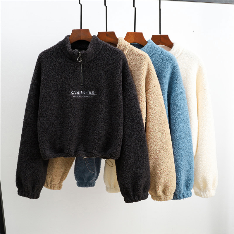 Women's Clothing Real shot short lamb fleece sweater_voghion.com