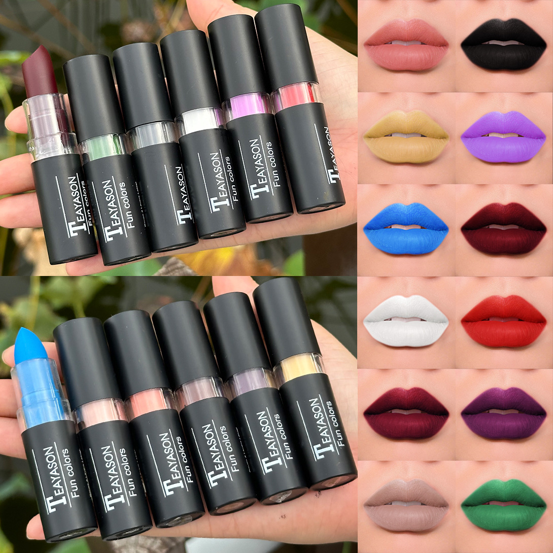 Cross-Border Dark Lipstick White Vampire Olive Green Black Purple Halloween Creative Makeup Retro Blood Lipstick