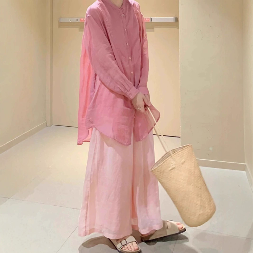 OK-200 летний наряд допамин корейский стиль хлопок и лен солнцезащитная рубашка повседневный уникальный комплект с широкими брюками