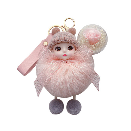 Cute fox hair soft and cute car keychain creative everlasting flower backpack ornament sister-in-law small gift personalized