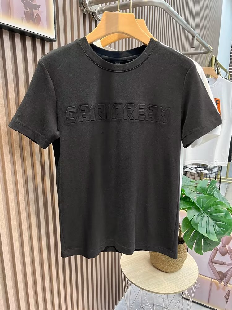 T-shirt jeune col rond, Instagram quotidien, marque tendance lettres et chiffres, texte d'été, manches 5/4, standard pour hommes_voghion.com