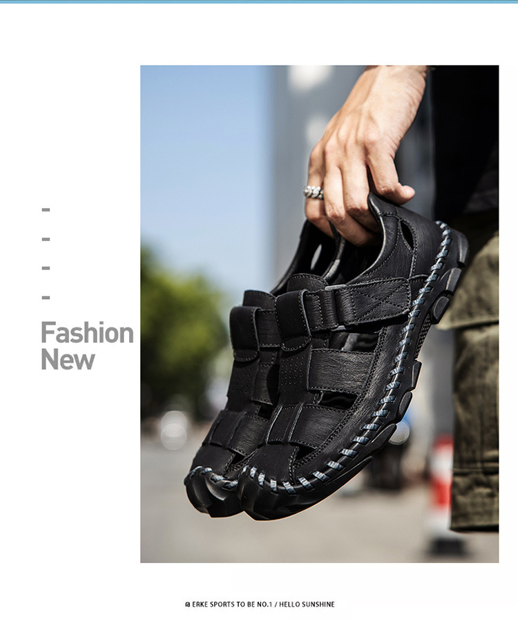 Men's Genuine Leather Summer Sandals Breathable Non-slip Clogs_voghion.com