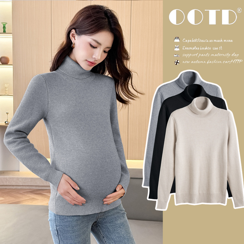 Real Shot, Now Available, New Autumn and Winter Warm Fleece-Lined Thickeneded Maternity Bottoming Shirt, High-Neck Inner Top