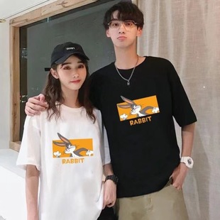 Cartoon bunny printed T-shirt casual couple wear pure cotton half sleeve wholesale all kinds of fashion brand logo short sleeve delivery