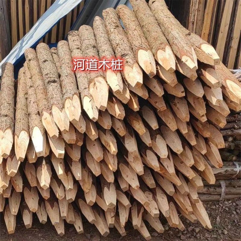 江苏南京杉木原木桩河道护岸防洪工程杉木桩打桩木圆木桩景观绿化