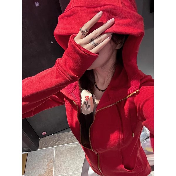 山东即墨卫衣上衣女暗黑色2025新款韩系百搭掐腰减龄秋季显瘦外套|undefined