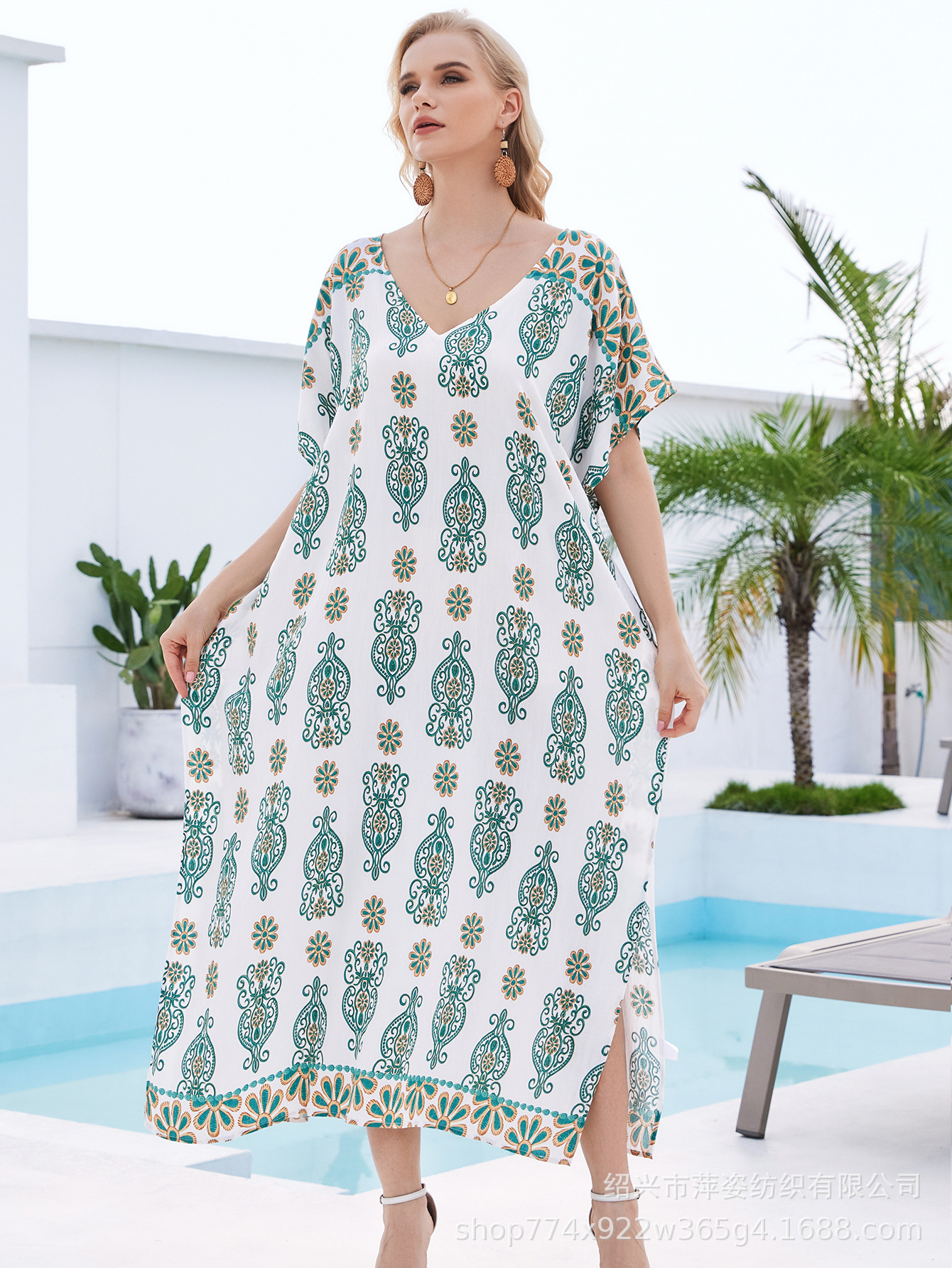 Playa blusa de algodón impresa de tela bohemia vestido suelto vacaciones bikini blusa transfronteriza M4-1