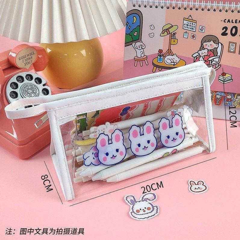 日系insシンプル透明防水pvc少女心鉛筆袋かわいい学生大容量化粧品収納バッグ|undefined