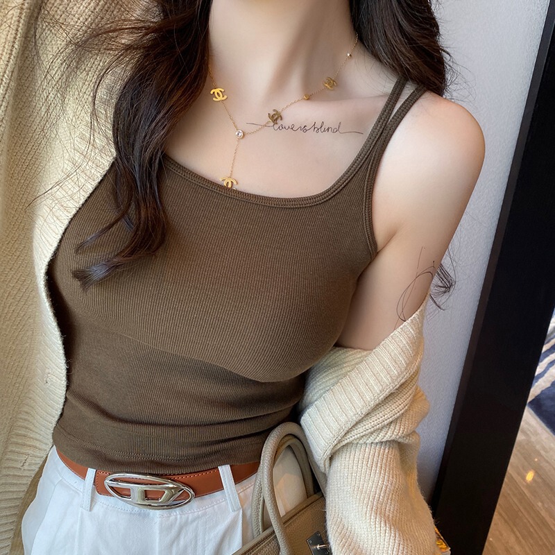 Pure Cotton Camisole for Women, Autumn and Winter 2025 New Style, Fleece-Lined and Thickened, White with Chest Pads, Warm Base Layer Top