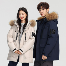 骆陀休闲工装羽绒服男女同款2025冬季新款加厚保暖毛领派克服外套