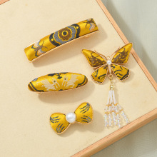 东方美学非遗宋锦蜀锦真丝国风新中式蝴蝶结发夹边夹鸭嘴夹