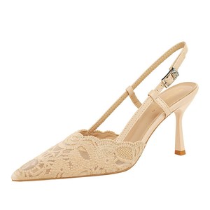 8718-A9 French style socialite with slim heels and high heels, women's sexy and high-end feel, lace mesh, pointed s