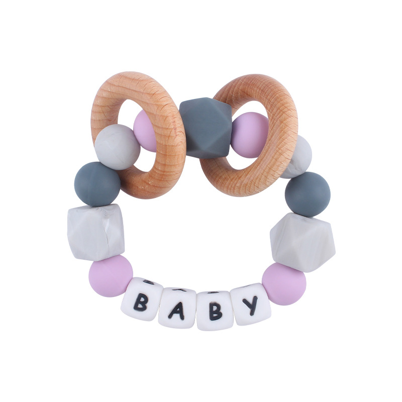 Nuevos productos para bebés silicona DIY nombre calmante bebé grande octogonal cuentas de silicona pulsera mordedor juguete