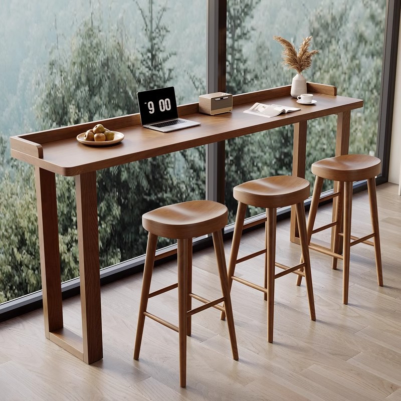 Modern Simple Solid Wood Bar Table and Chair Combination with Edge Bar Cafe Leisure Window High Bar Table