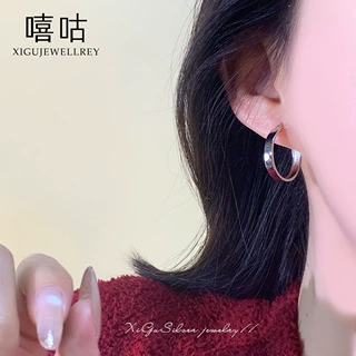 TH0211 S999银针宽面耳圈新年素圈高级感新款极简风港风秋冬耳环