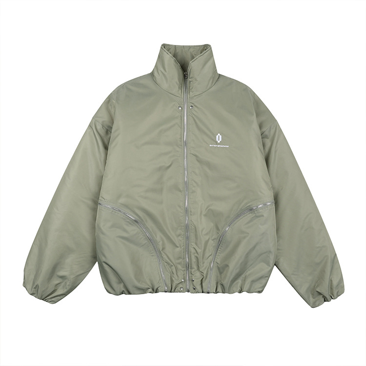 # OVDY invierno Chaqueta de algodón acolchado de los hombres de moda de los hombres de costura multi-cremallera diseño bordado pequeño logo chaqueta de la chaqueta de vuelo