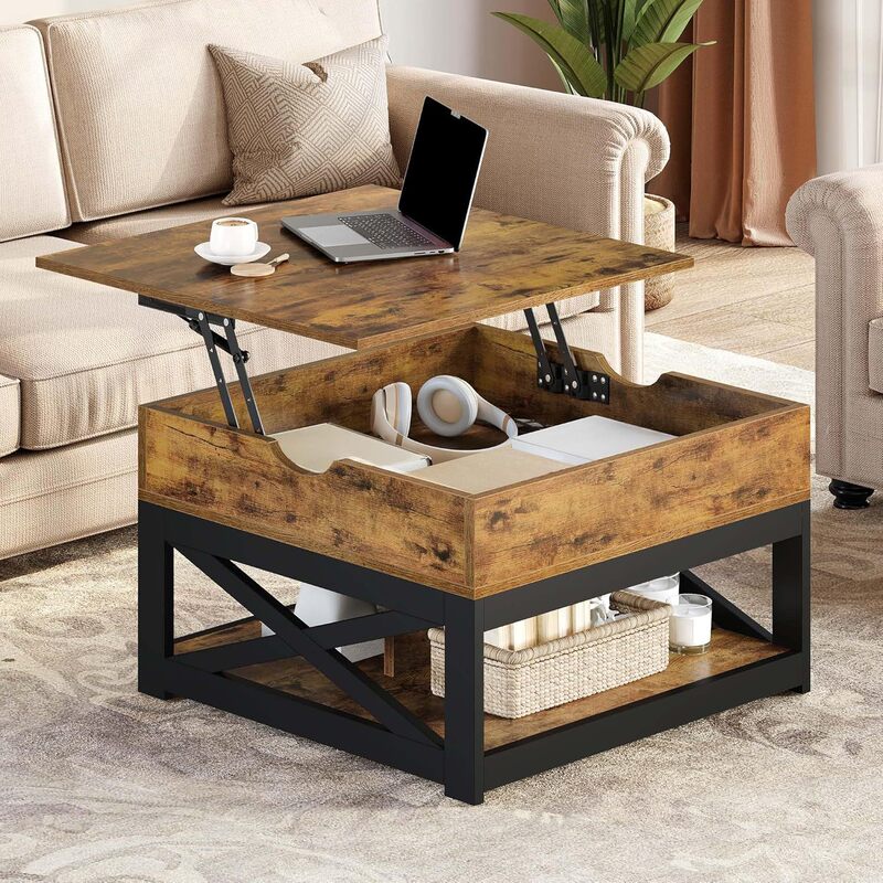 Living Room Coffee Table with Drawers, Simple Modern Farmhouse Style, Adjustable Height Coffee Table, Cross-Border Foreign Trade Hot-Selling Model, Adjustable Height Tea Table