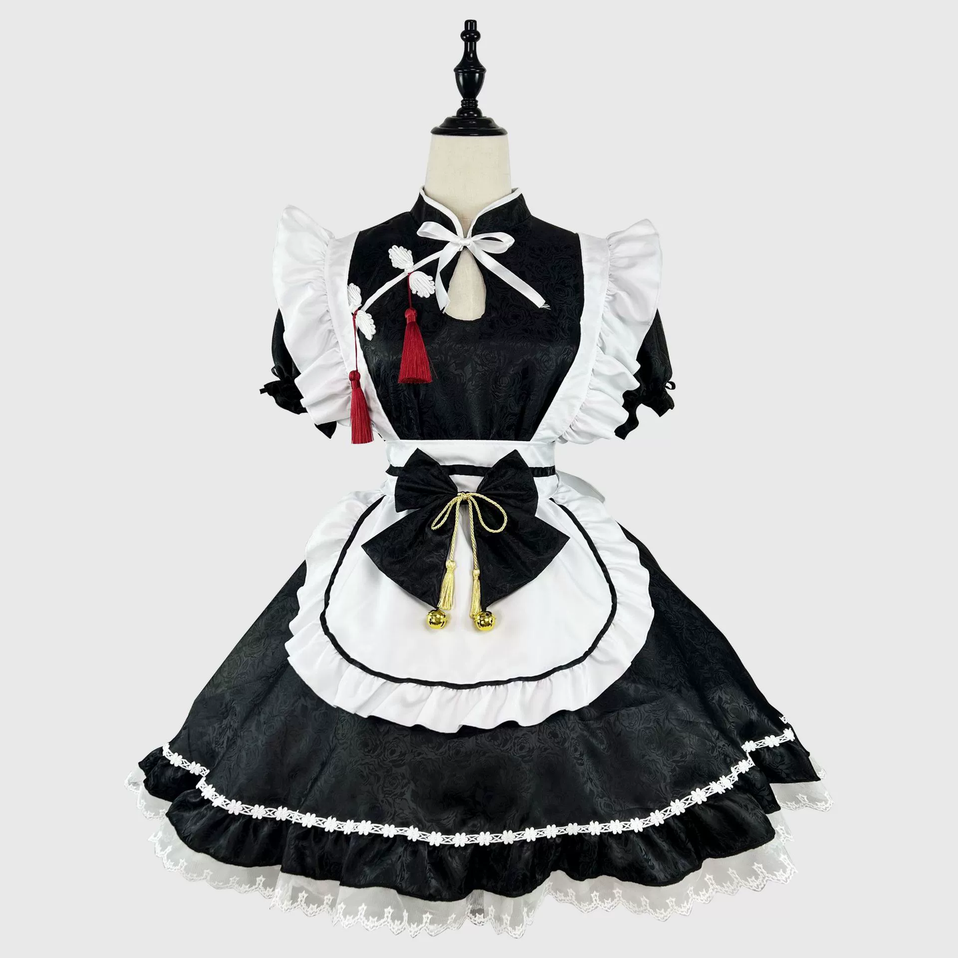 Lolita cosplay dress plus size, Chinese-style maid outfit, dress+apron+bows set