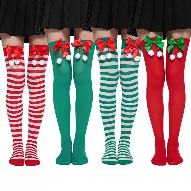 圣诞袜蝴蝶结过膝袜性感 长筒袜厂家批发高筒袜跨境新款长袜