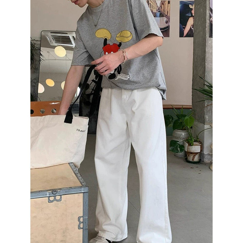 Основы минималистичные корейские маленькие прямые джинсы мужские весенние и осенние новые свободные гонконгский стиль ретро повседневные брюки ins