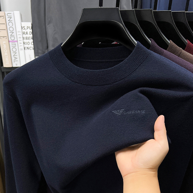 Authentic Qia Mania Men's Long-Sleeved T-Shirt Wool Autum Round Neck Classy Bottoming Shirt Sweatshirt Men's Knitwear