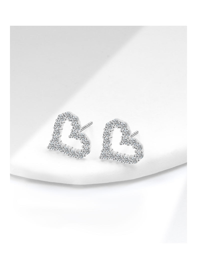 Plating Design 1 Pair 925 Sterling Silver 925 Sterling Silver Earrings Heart Shape Ear Studs