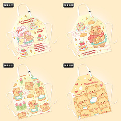 卡通小熊兔子圍裙廚房防污漬家用腰圍烹飪可調節無袖圍脖批發