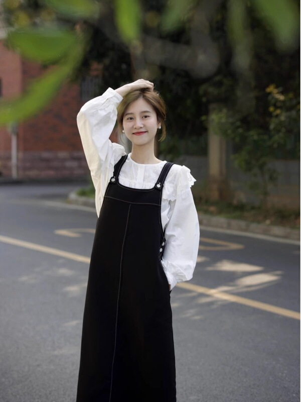 Autumn Outfit with a Complete Set of Shirts and Suspender Skirts for Women, New Plus-Size Dresses for Slightly Chubby Girls Autumn Outfit with a Complete Set of Shirts and Suspender Skirts for Women, New Plus-Size Dresses for Slightly Chubby Girls