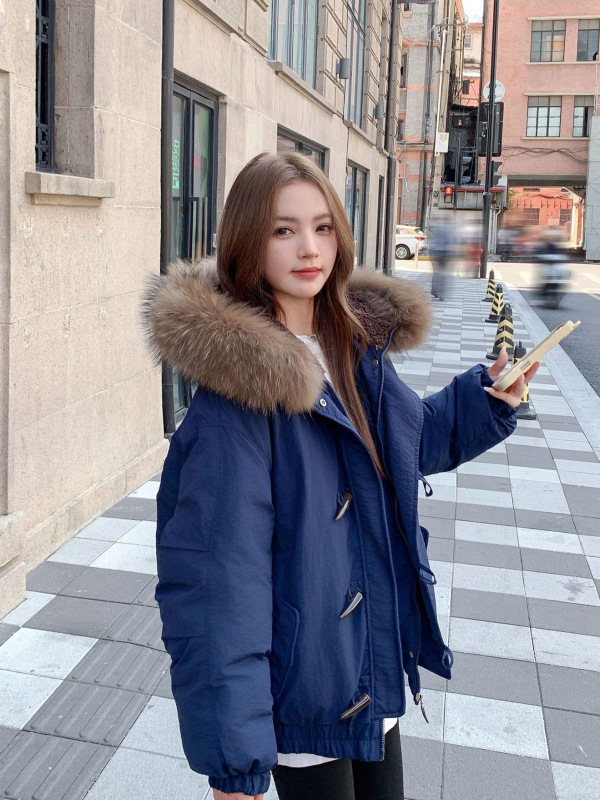棉服女冬季牛角扣设计感大毛领加厚棉袄2025新款派克服棉衣外套|undefined