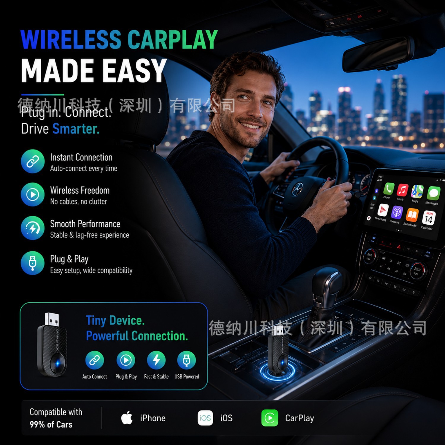 2-in-1 Wired to Wireless Carplay Apple Carplay Box Module Android Auto Car Connectivity Box