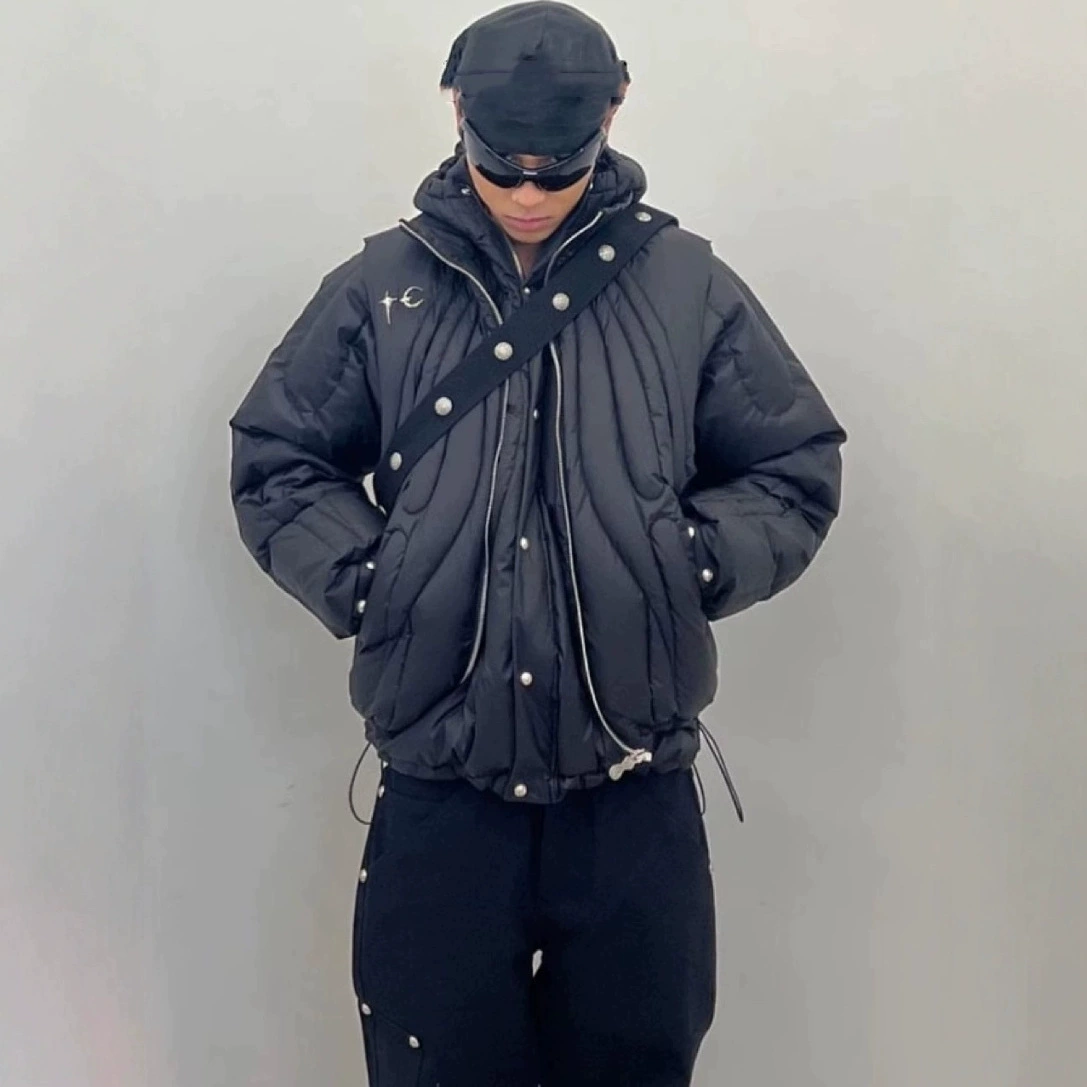 Thug Club нишевый нейлон водонепроницаемый и ветрозащитный с капюшоном теплый белый утка темный пуховик куртка зимой