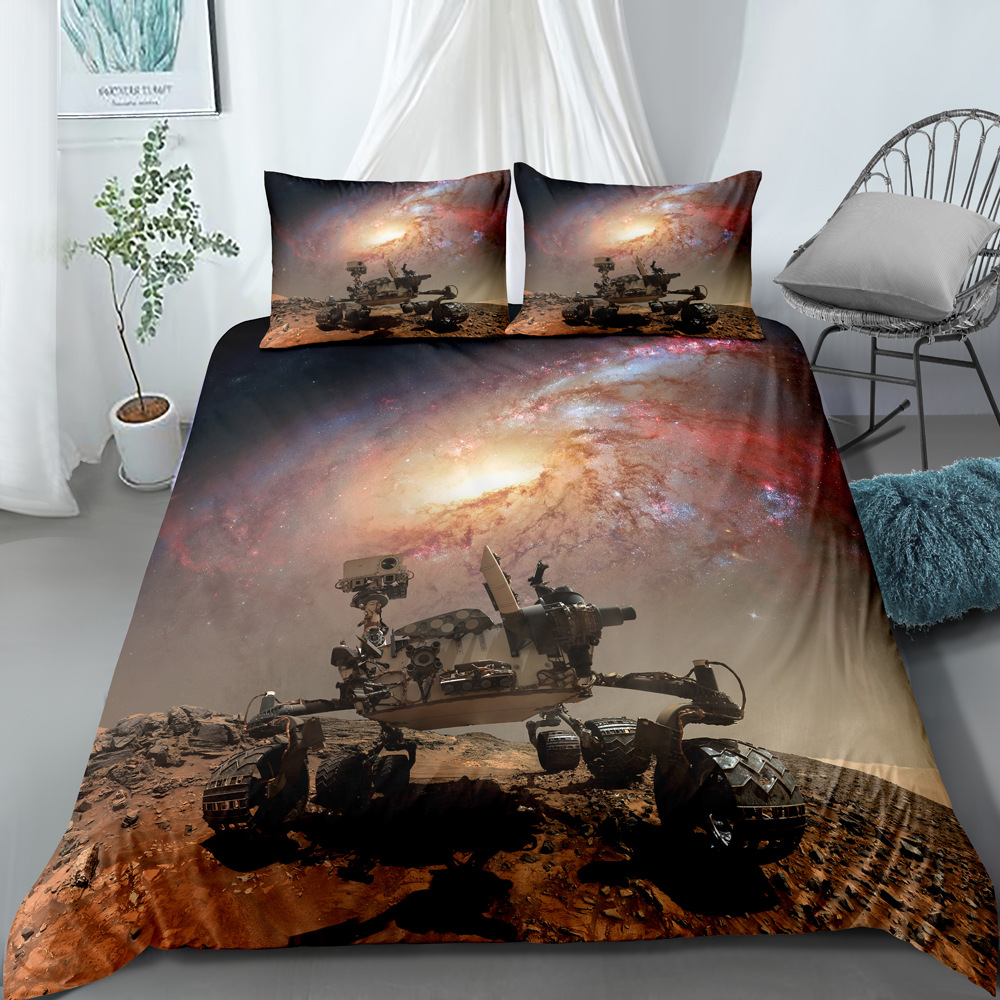 Ensemble de literie trois pièces ciel étoilé univers imprimé numérique, housse de couette et taie d'oreiller personnalisables_voghion.com