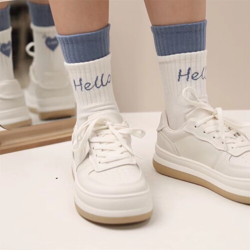 Trendy brand socks, women's socks, Korean Dongdaemun sports socks, double-layer splicing, simple couple men's ins trend mid-tube socks