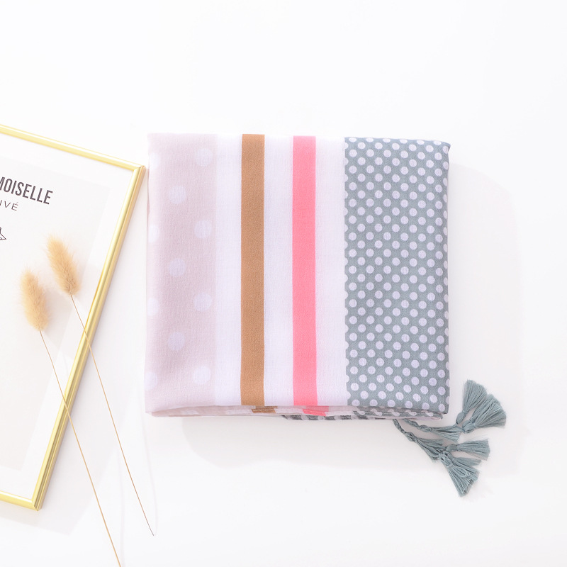 Corea del Sur estilo coreano bufanda fresca verano protector solar chal color a juego punto rayas impreso algodón y lino sensación bufanda