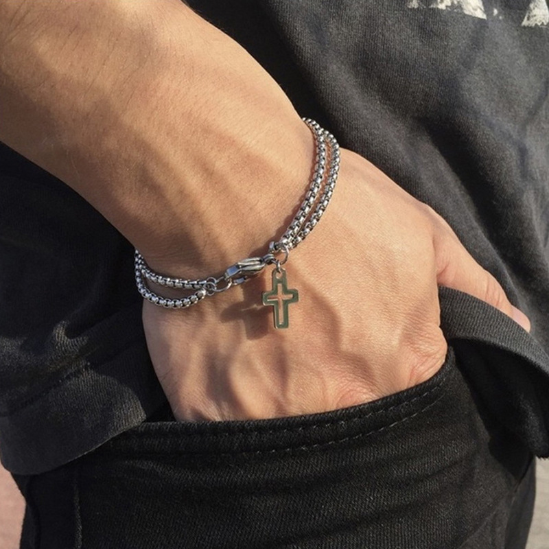 Polishing Design Hip-Hop Cross Stainless Steel Polishing Men'S Bracelets Bangle Men's Chain Bracelets