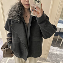 2025冬季新款宽松显瘦可拆卸毛领加厚夹克短外套女羊绒毛呢大衣