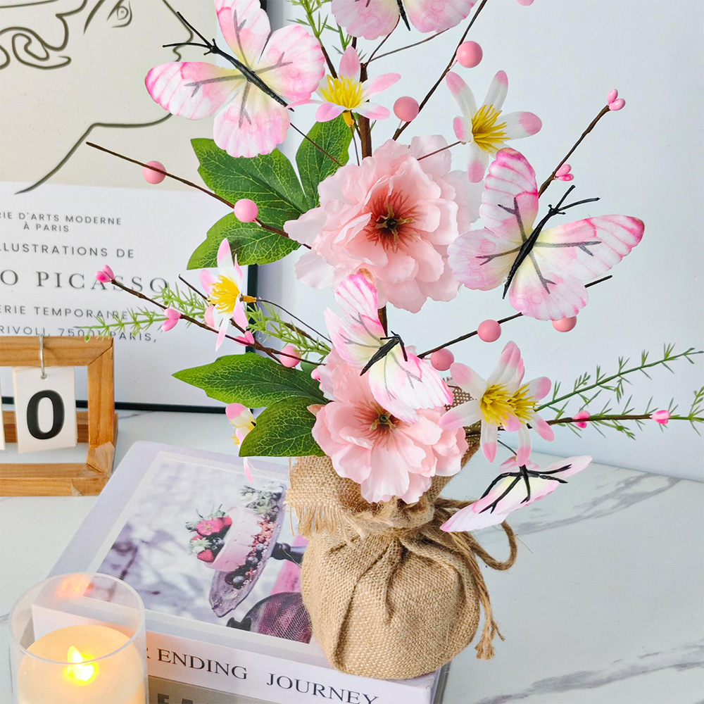 Serie rosa Mori mariposa flor decoración cómica exposición decoración del vestíbulo del hotel estilo pastoral