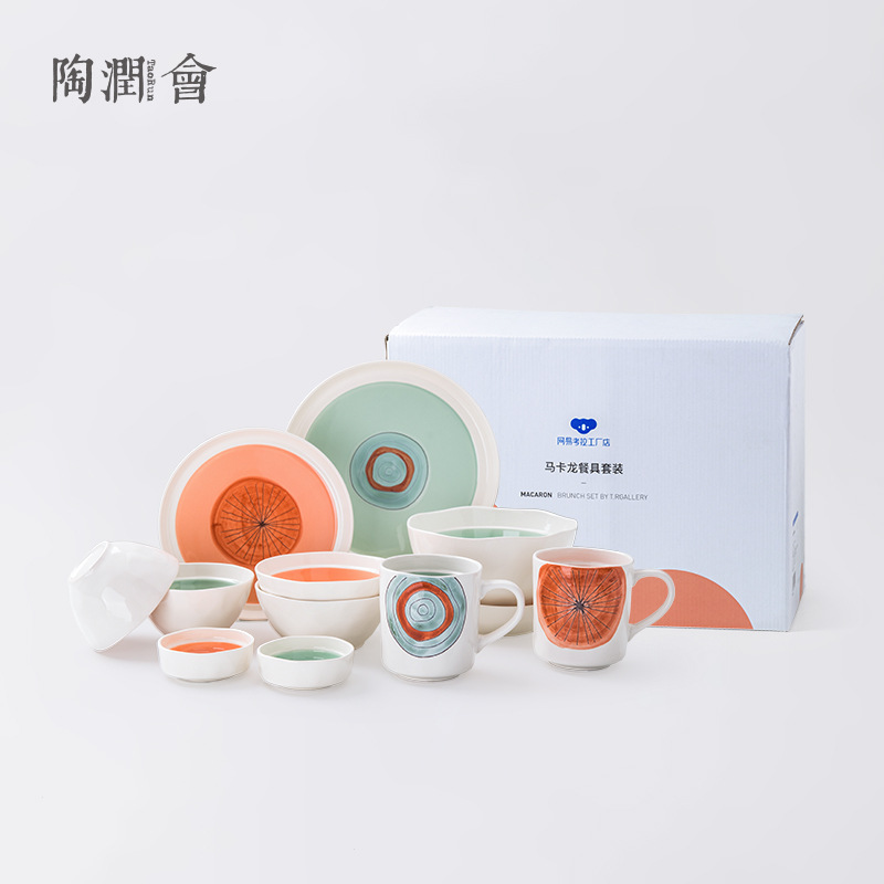 Fábrica de cerámica macarón dos comidas cerámica ins cubiertos de cocina alta sensación platos set de platos para el hogar