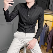 条纹衬衫男士设计感小众高级感韩版潮流气质垂感免烫长袖男装衬衣