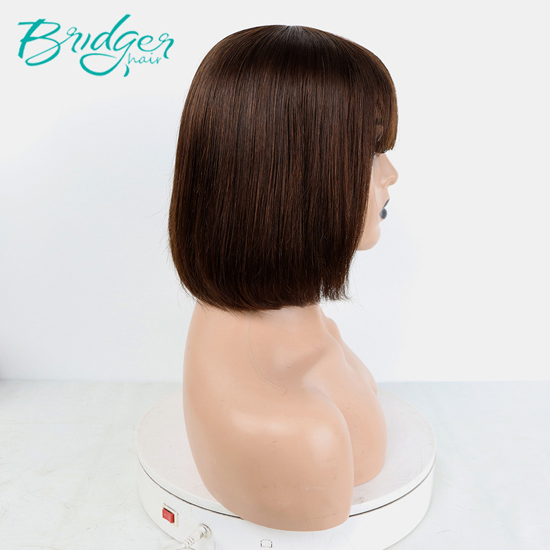 Tam mekanizmalı başlık Düz Bob İnsan Saçı Patlama ile insan saçı perukları_voghion.com