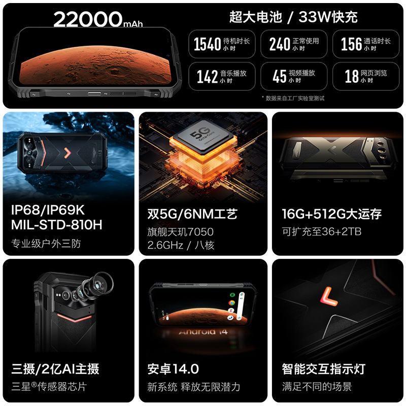 Doug Doogee Vmax plus teléfono inteligente de tres pruebas tarjeta dual 5G impermeable y a prueba de caídas batería grande en espera larga