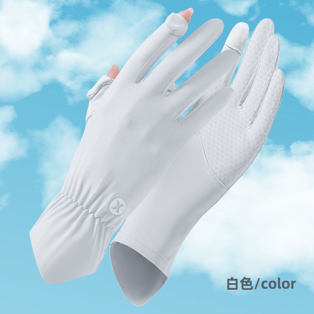Guantes de protección solar para mujer de verano de seda fina de hielo al aire libre a prueba de rayos UV transpirable fugas de dos dedos guantes antideslizantes