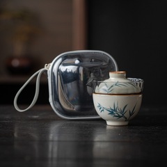 手描き竹汝窯旅行茶器快客杯個人専用泡茶杯携帯ケース一本一杯一人で飲む