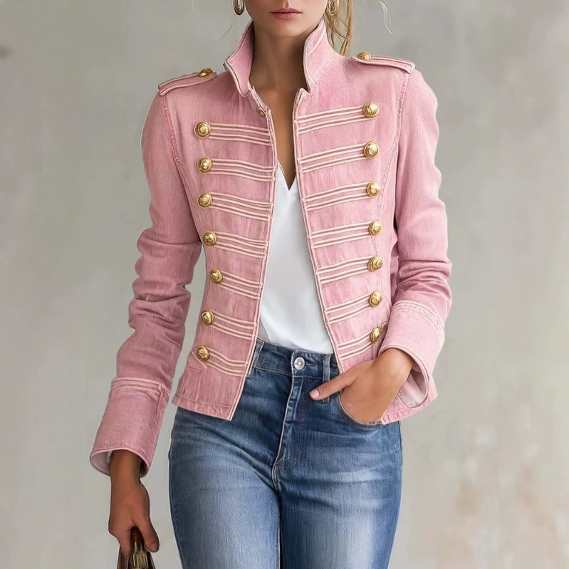European and American cross-border independent brand, retro casual autumn short pink denim jacket