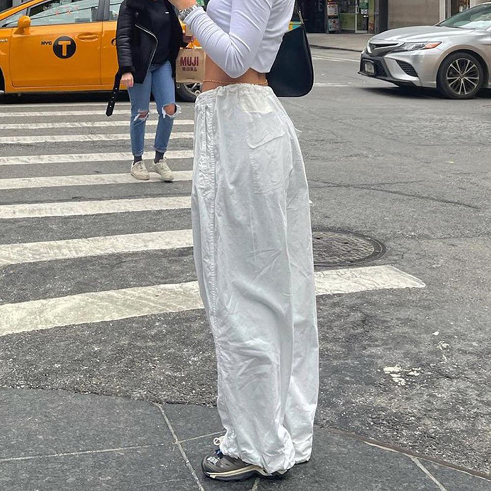 2022 Spring/Summer New Women's Personalized Street Solid Color Loose Low Waist Casual Pants_voghion.com