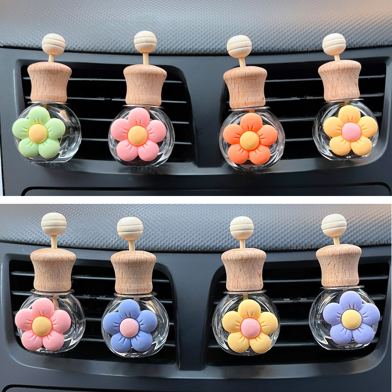 Botella de salida de aire de aromaterapia de coche, botella vacía de perfume, botella volátil, decoración de aire acondicionado, letra de coche de dibujos animados lindo blanco